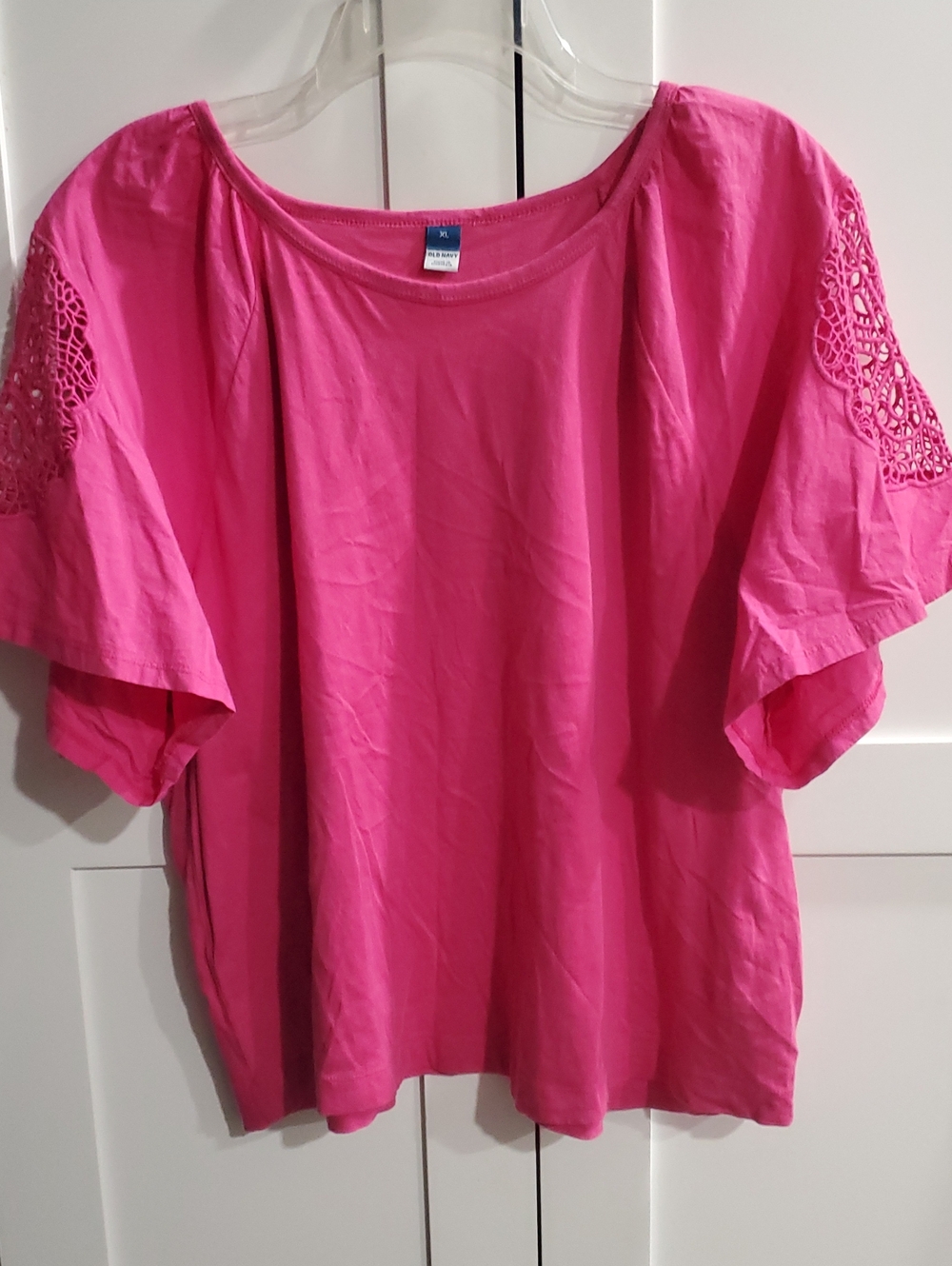 Old Navy Hot Pink Crochet-Sleeve Short Sleeve Top